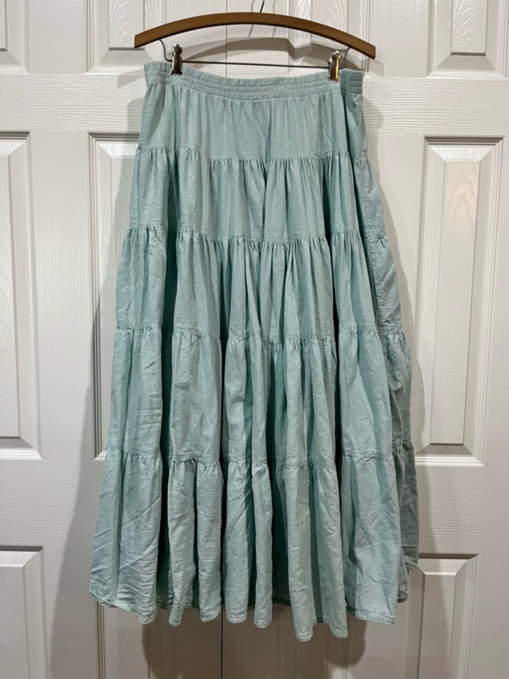 CMC Color Me Cotton Women’s Light Seafoam Tiered Maxi Skirt Size L